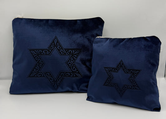 סט כיסויים לטלית ולתפילין כחול בחיתוך לייזר