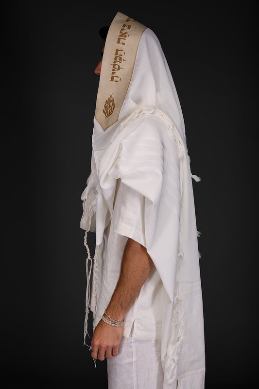 טלית צמר דגם האש שלי אבן