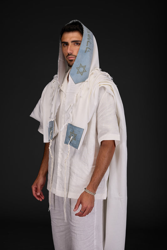 טלית צמר דגם יברכך תכלת