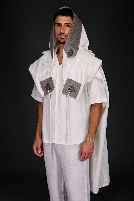 טלית צמר דגם תיקון הכללי אפור כהה