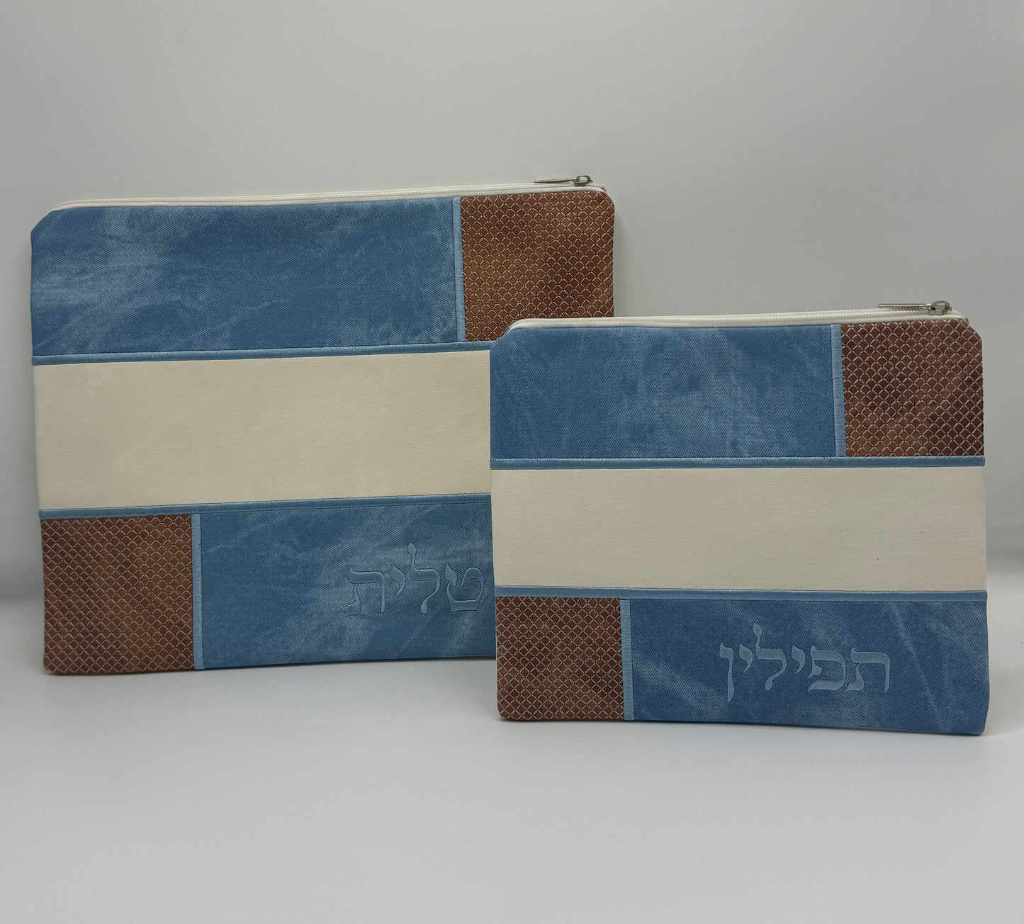 סט כיסויים לטלית ולתפילין דגם אוריה תכלת
